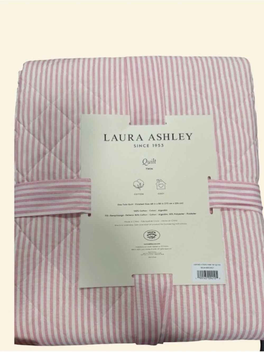 Laura Ashley Pink and White Oxford Striped Twin Quilt Set ~ Coquette